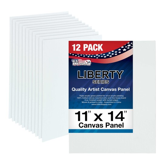 US Art Supply; 11 X 14 Inch Professional Art Canvas Board Panels 12 Pack - 8 Ounce Heavyweight Cotton Acid Free Canvases for Painting Acrylics and Watercolor (1 Case of 12 Single Canvas Painting Panels); Category:Canvas Panels; Image:1